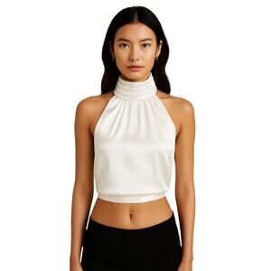 Princess Polly White Sleeveless Halter Neck Cami Camisole Crop Tank Top Size 10